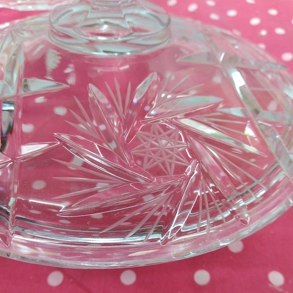 Vintage Crystal Etched Candy Footed Dish With Stee - Picture 7 of 11